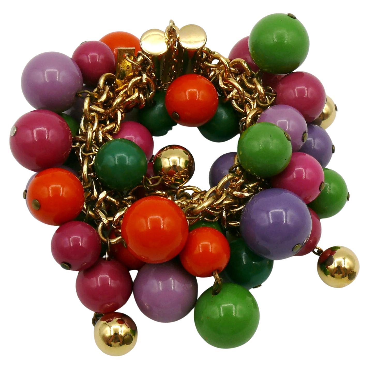 GIANNI VERSACE Bracelet grappe de perles en résine multicolore vintage en vente