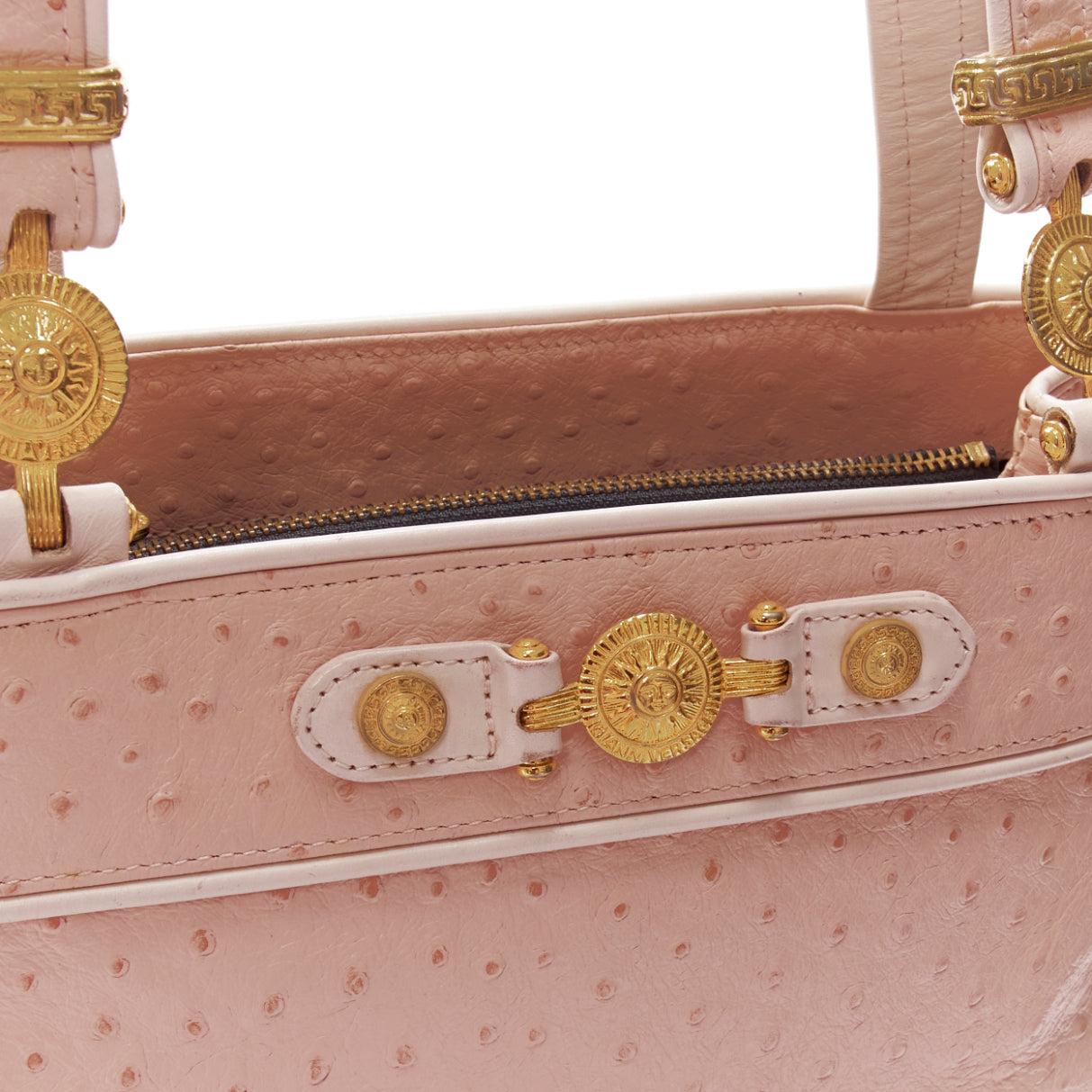 GIANNI VERSACE Vintage pink leather gold Medusa long strap tote bag For Sale 3