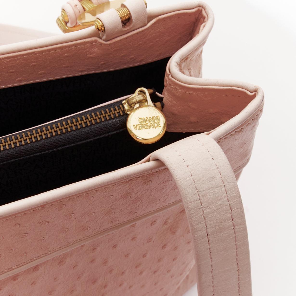 GIANNI VERSACE Vintage pink leather gold Medusa long strap tote bag For Sale 5