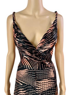 Gianni Versace c.2001 Plunged Bustier Open Back Geometric Abstract Print Dress