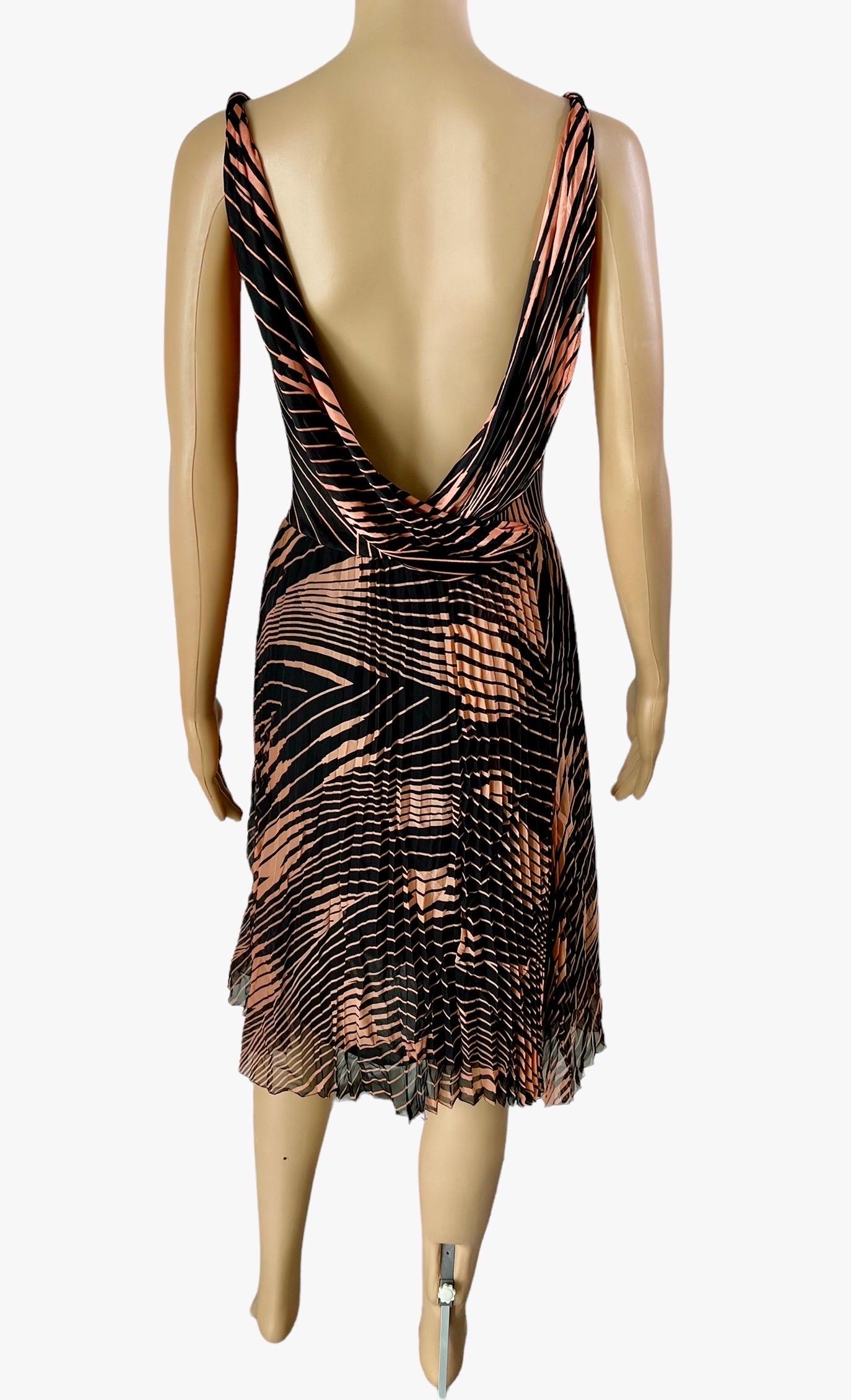 Black Gianni Versace c.2001 Plunged Bustier Open Back Geometric Abstract Print Dress For Sale