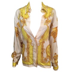 Gianni Versace Retro Plunging Neckline Silk Shirt Top