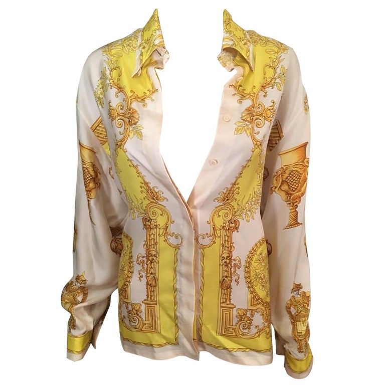 Gianni Versace Vintage Plunging Neckline Silk Shirt Top For Sale at 1stDibs