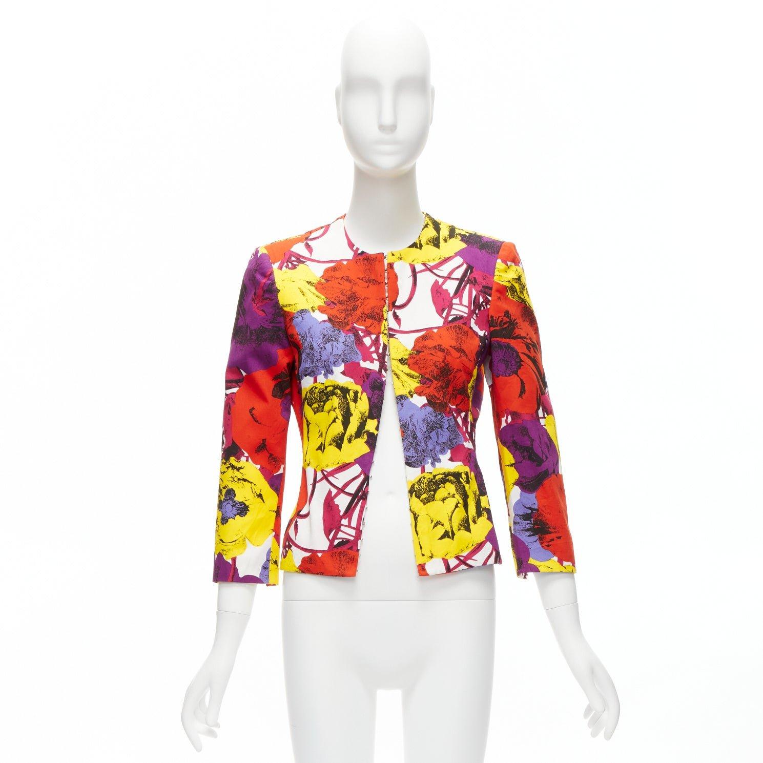 GIANNI VERSACE Vintage Pop Art Rose Print Korsett Kurze Jacke IT40 S im Angebot 6