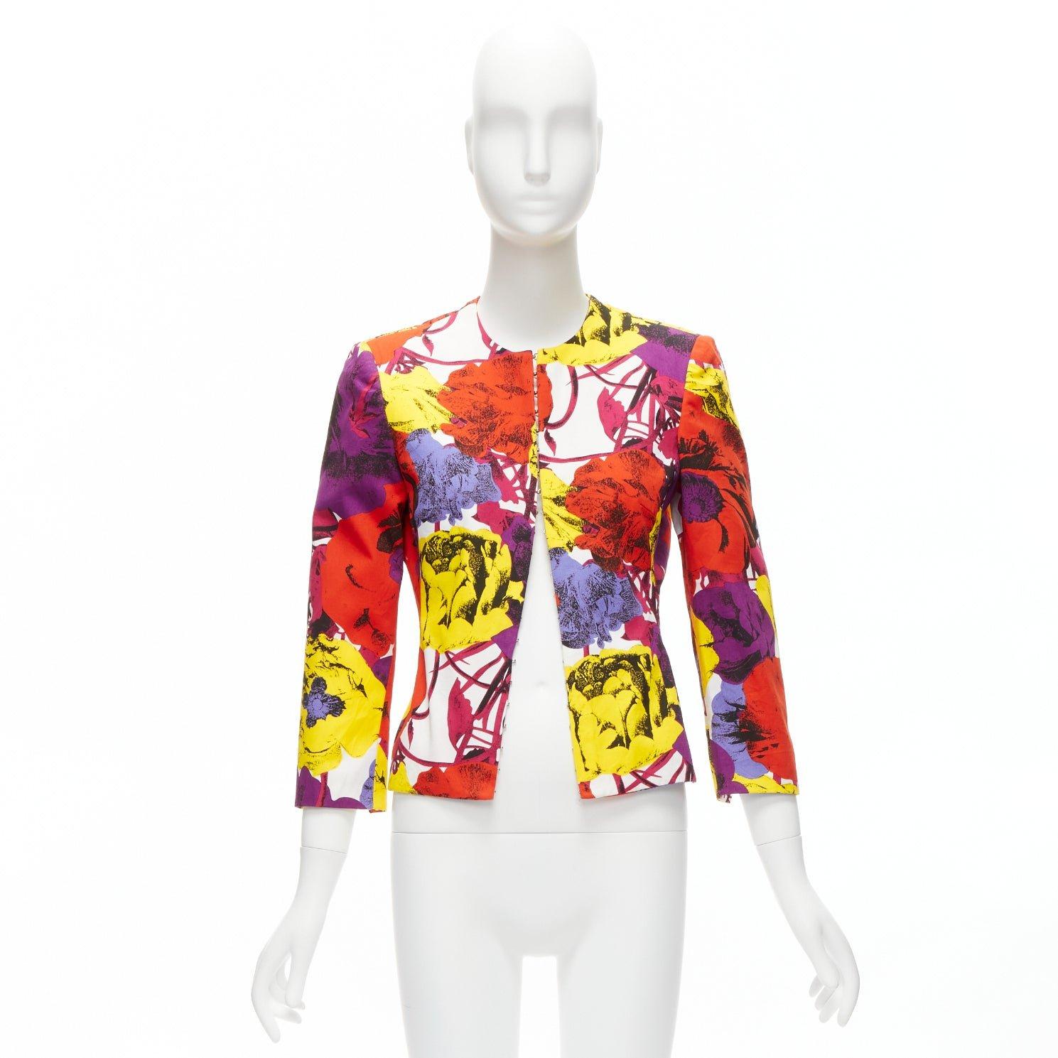 GIANNI VERSACE Vintage Pop Art Rose print corseted cropped jacket IT40 S For Sale 6