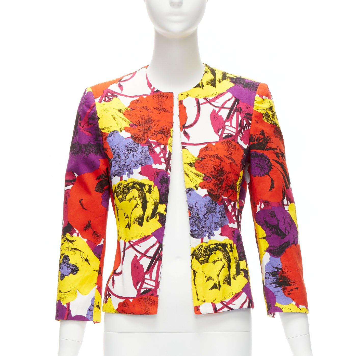 Beige GIANNI VERSACE Vintage Pop Art Rose print corseted cropped jacket IT40 S For Sale