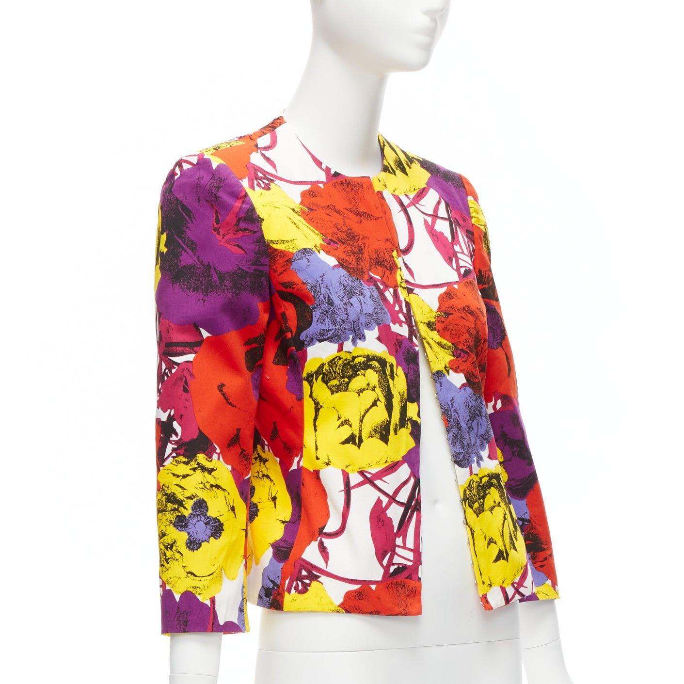 GIANNI VERSACE Vintage Pop Art Rose Print Korsett Kurze Jacke IT40 S im Zustand „Hervorragend“ im Angebot in Hong Kong, NT