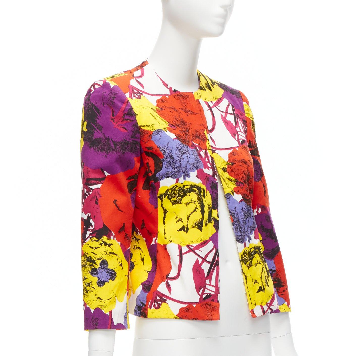GIANNI VERSACE Vintage Pop Art Rose print corseted cropped jacket IT40 S In Excellent Condition For Sale In Hong Kong, NT
