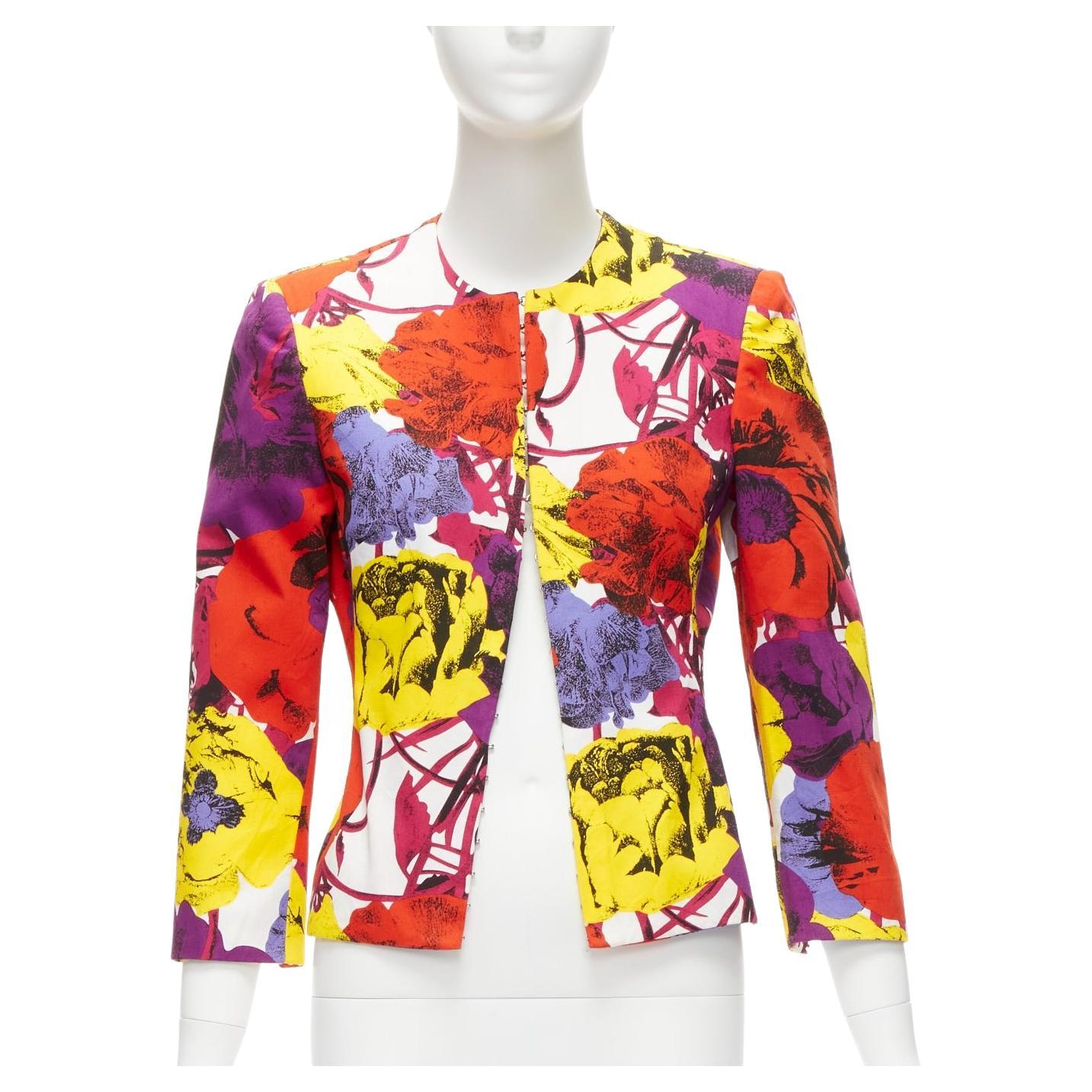 GIANNI VERSACE Vintage Pop Art Rose print corseted cropped jacket IT40 S For Sale