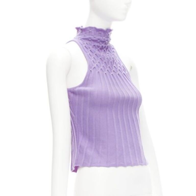Gray GIANNI VERSACE Vintage purple jewel bead embellished crop turtleneck IT38 XS For Sale