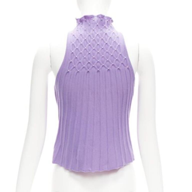 Women's GIANNI VERSACE Vintage purple jewel bead embellished crop turtleneck IT38 XS For Sale