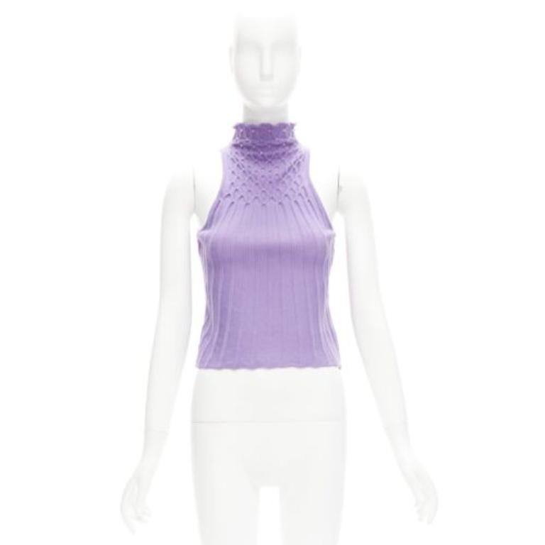 GIANNI VERSACE Vintage purple jewel bead embellished crop turtleneck IT38 XS For Sale 4