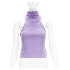 GIANNI VERSACE Vintage violet col roulé crop orné de perles IT38 XS
