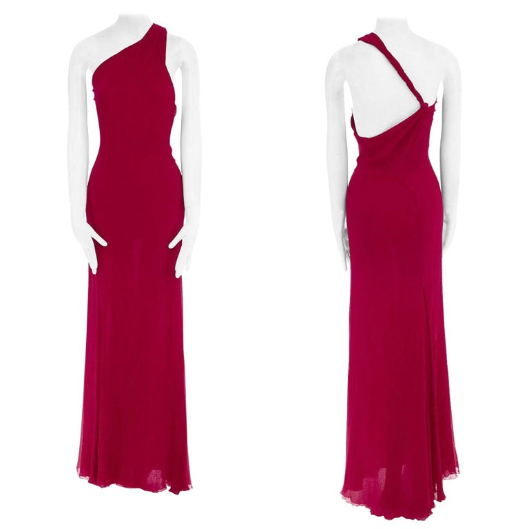 GIANNI VERSACE Vintage red crinkle silk twist strap open back gown dress IT40 S For Sale