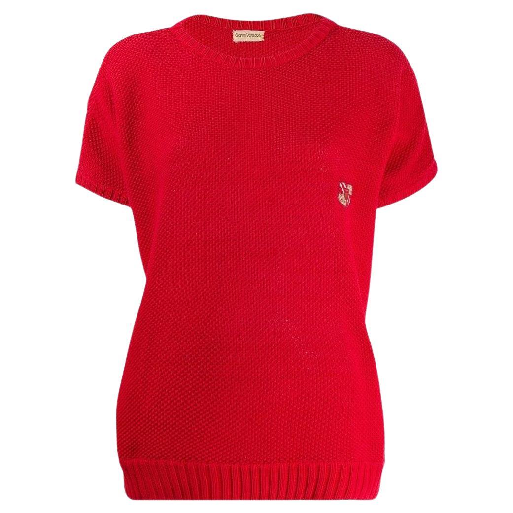 Gianni Versace Vintage red knit cotton short sleeves 80s sweater