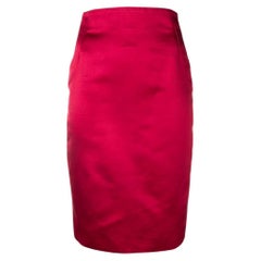 Gianni Versace Vintage red silk straight 90s midi high waisted skirt