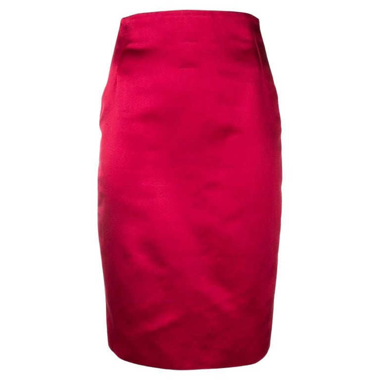 Gianni Versace Vintage red silk straight 90s midi high waisted skirt ...