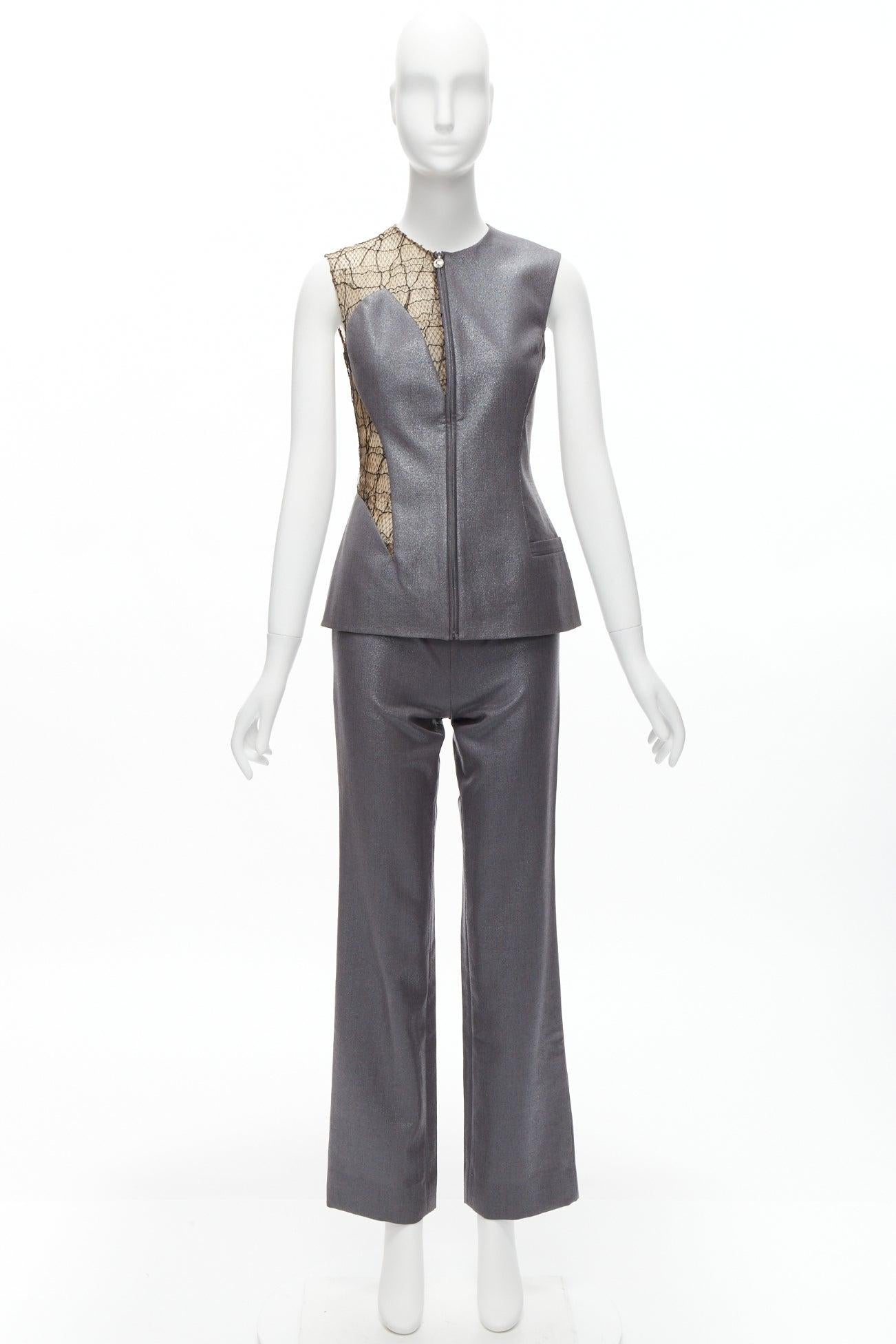 GIANNI VERSACE Vintage Laufsteg-Weste aus grauem Spitzennetz mit Illusion IT38 XS im Angebot 8