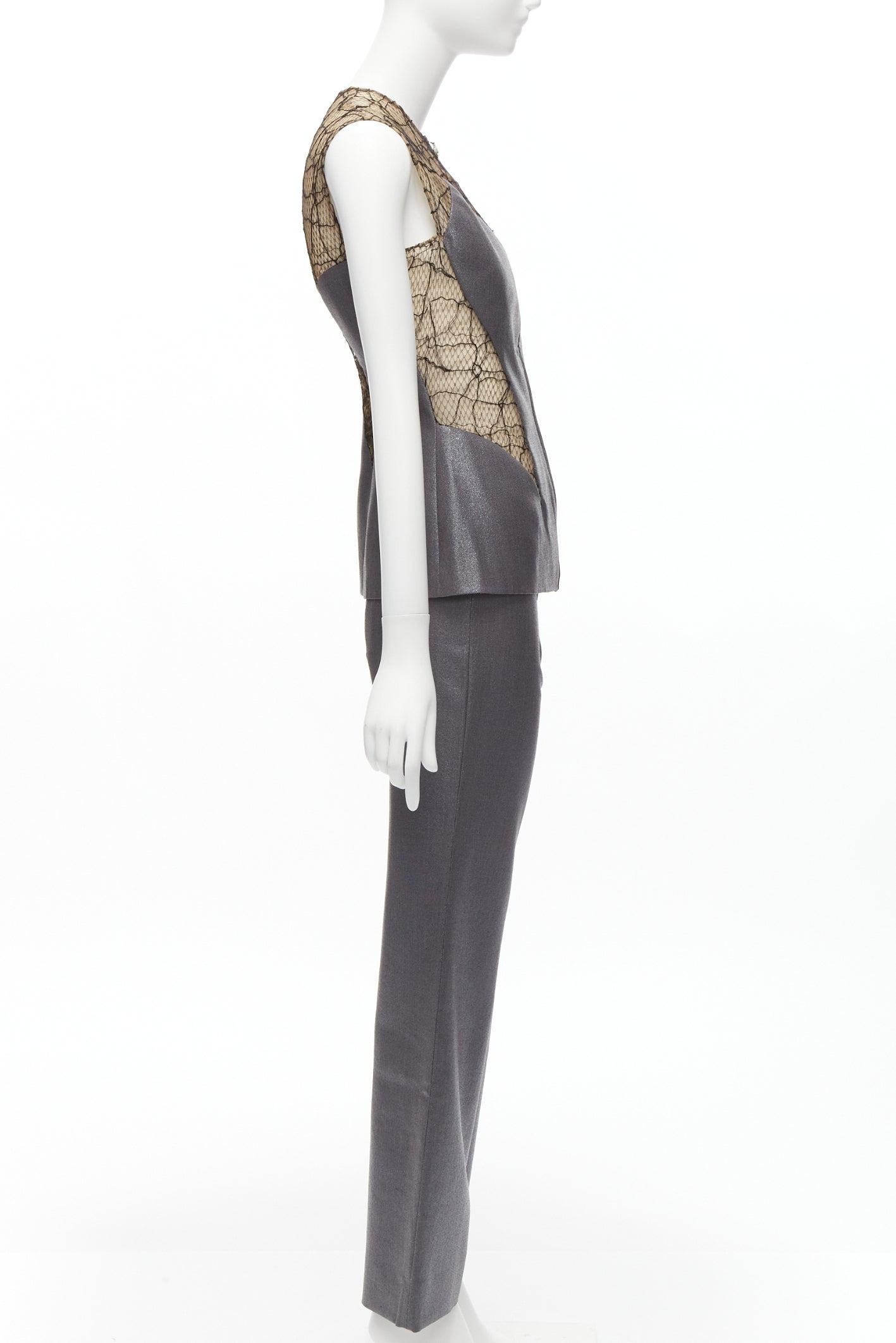 GIANNI VERSACE Vintage Laufsteg-Weste aus grauem Spitzennetz mit Illusion IT38 XS Damen im Angebot