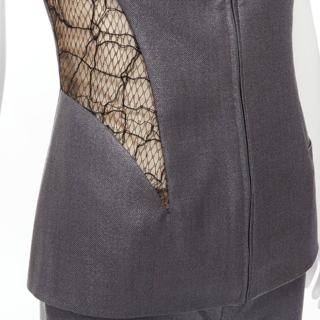 GIANNI VERSACE Vintage Laufsteg-Weste aus grauem Spitzennetz mit Illusion IT38 XS im Angebot 3