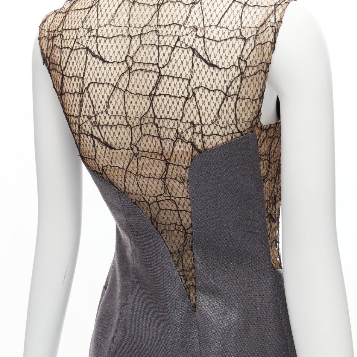 GIANNI VERSACE Vintage Laufsteg-Weste aus grauem Spitzennetz mit Illusion IT38 XS im Angebot 4
