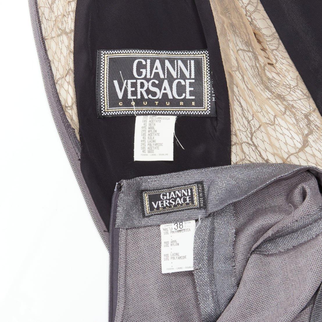 GIANNI VERSACE Vintage Runway lurex lace mesh panel vest pants suit set IT38  For Sale 8