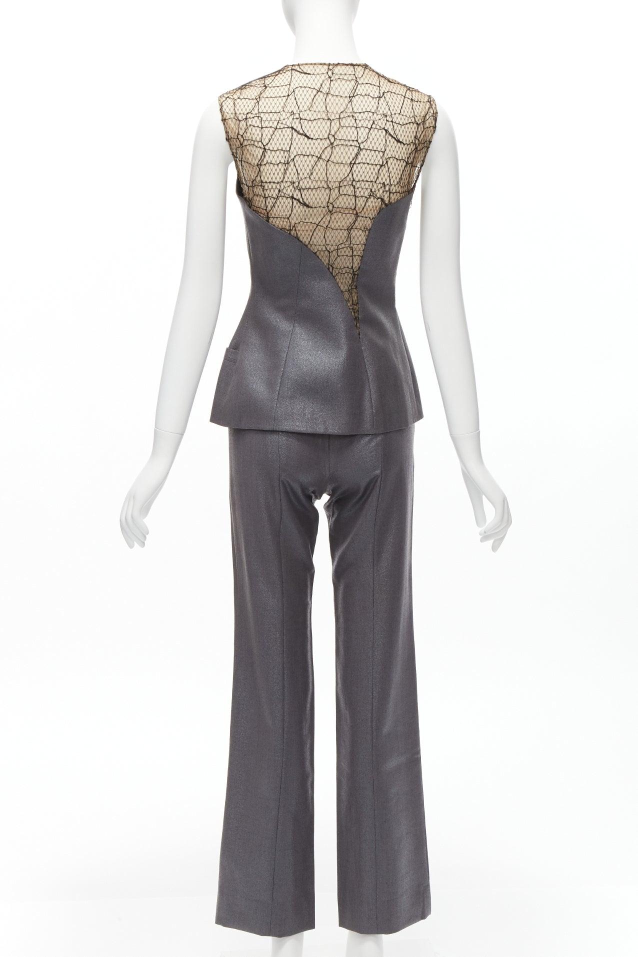 GIANNI VERSACE Vintage Runway lurex lace mesh panel vest pants suit set IT38  For Sale 2