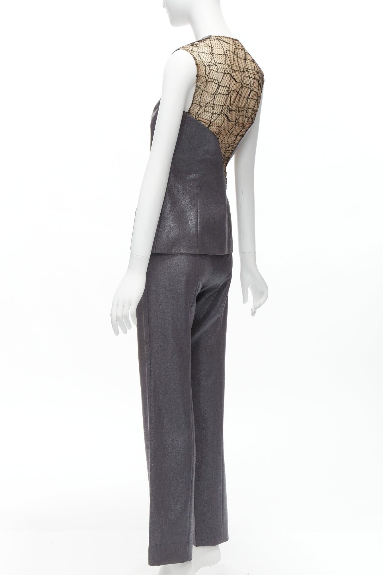 GIANNI VERSACE Vintage Runway lurex lace mesh panel vest pants suit set IT38  For Sale 3