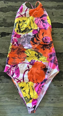 GIANNI VERSACE Vintage S/2002 Runway Pop Art Floral Backless Swimsuit Bodysuit