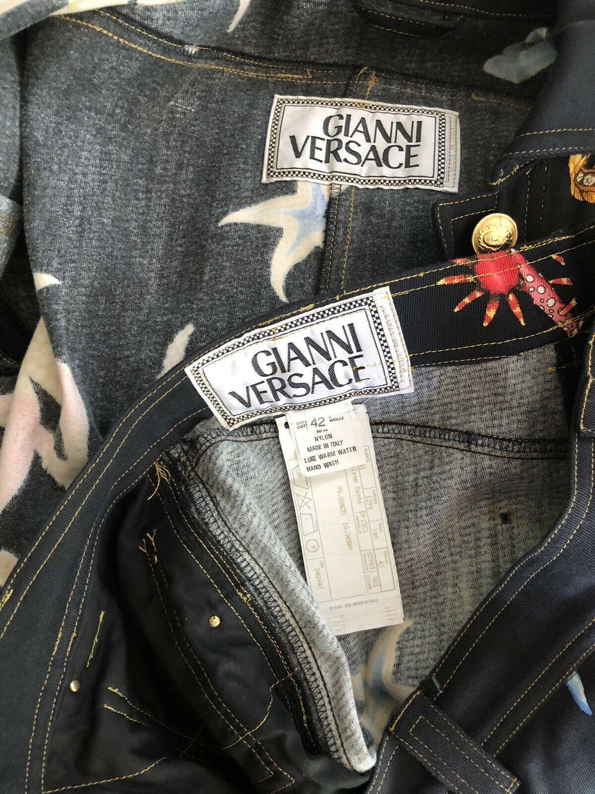 Black Gianni Versace Vintage S/S 1992 Trezor de la Mer Jacket & Pants Suit 2 Piece Set