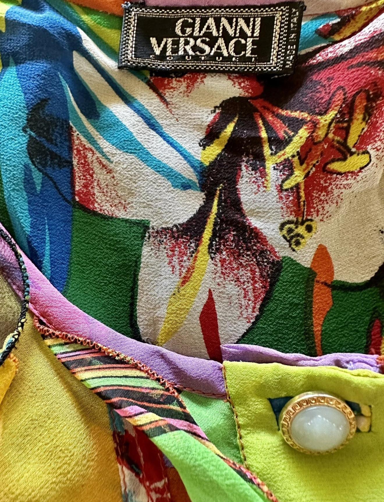 Gianni Versace Vintage S/S 1993 Miami Collection Camicetta Top con Bottoni Medusa in vendita 4