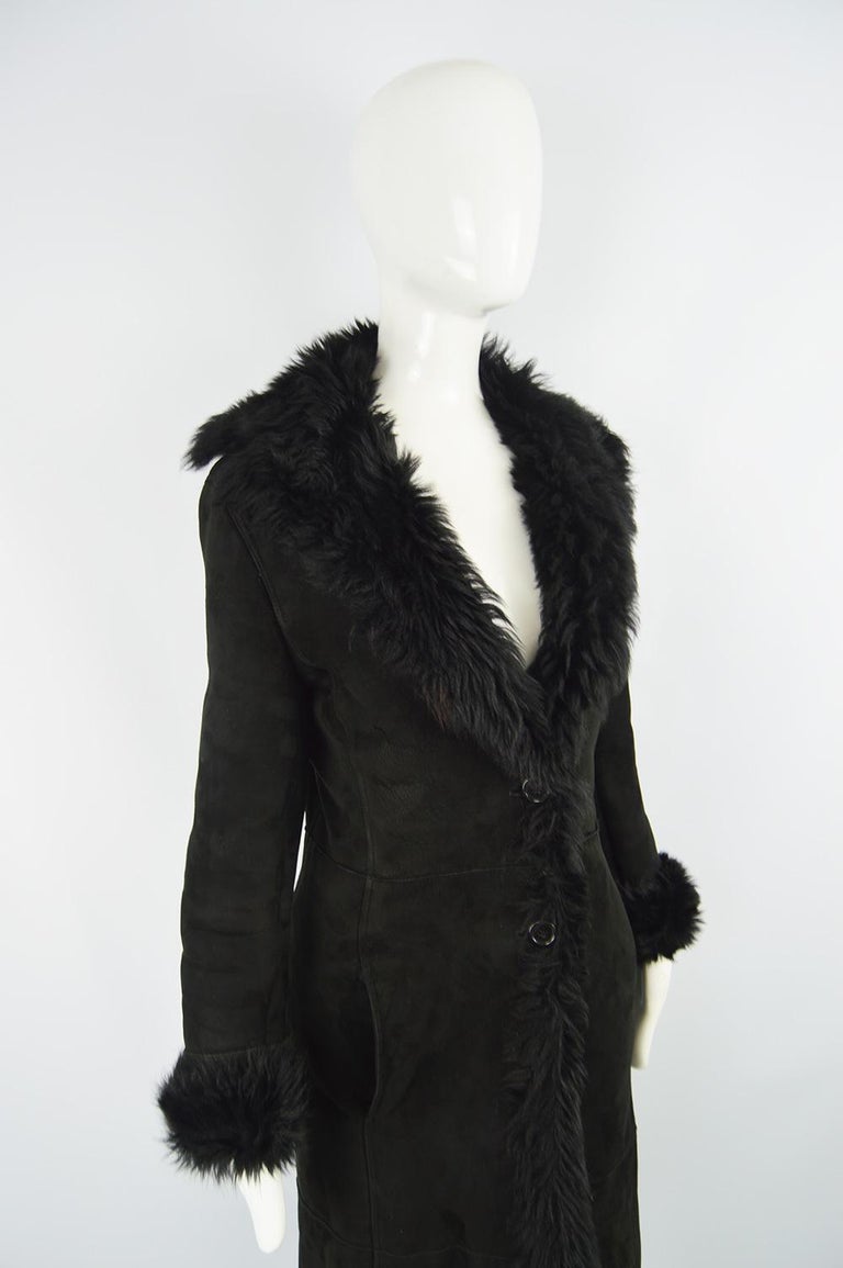 Gianni Versace Vintage Shearling Sheepskin Long Black Coat, 1990s For ...