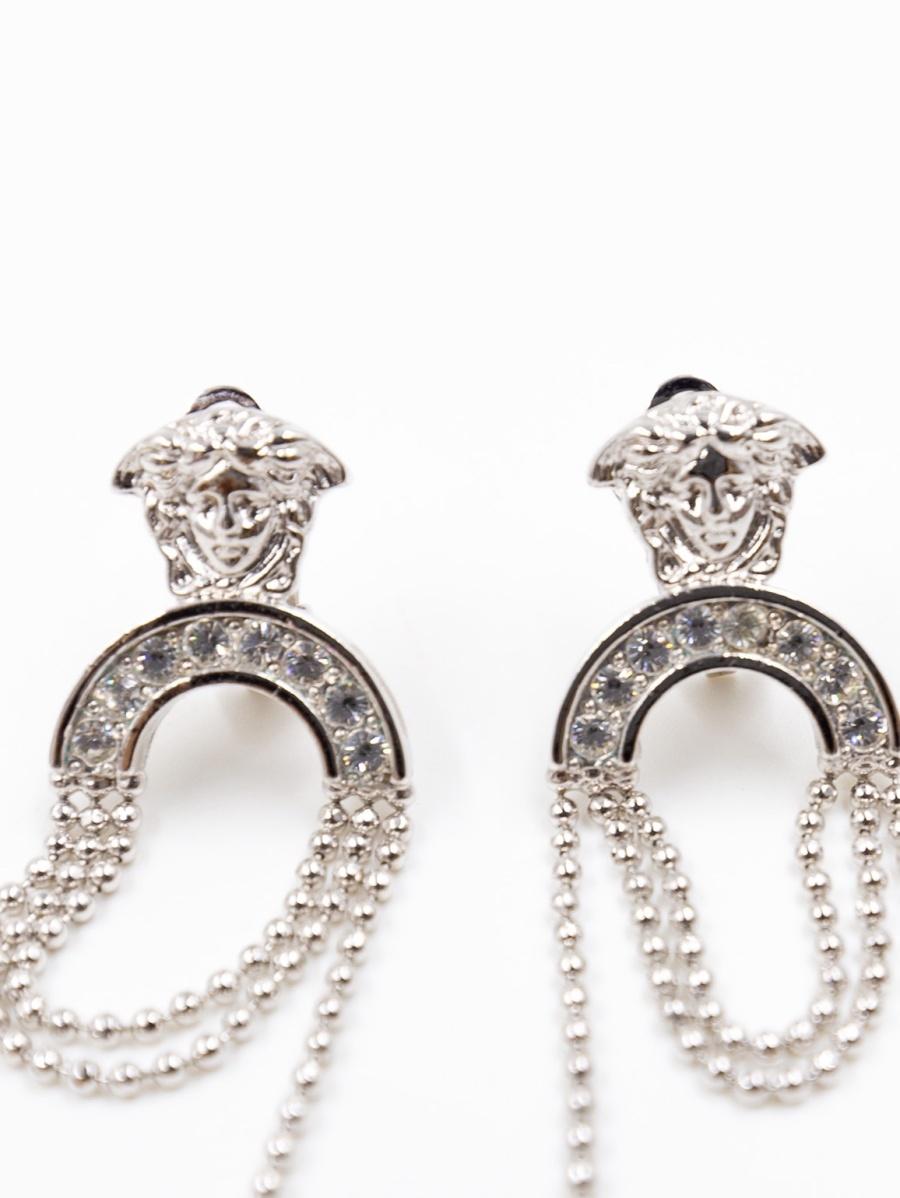 GIANNI VERSACE Vintage SILVER DROP MEDUSA Long Clip On EARRINGS In New Condition In PUTNEY, NSW