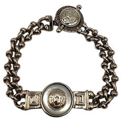 GIANNI VERSACE Vintage Silver Tone Medusa Chain Bracelet