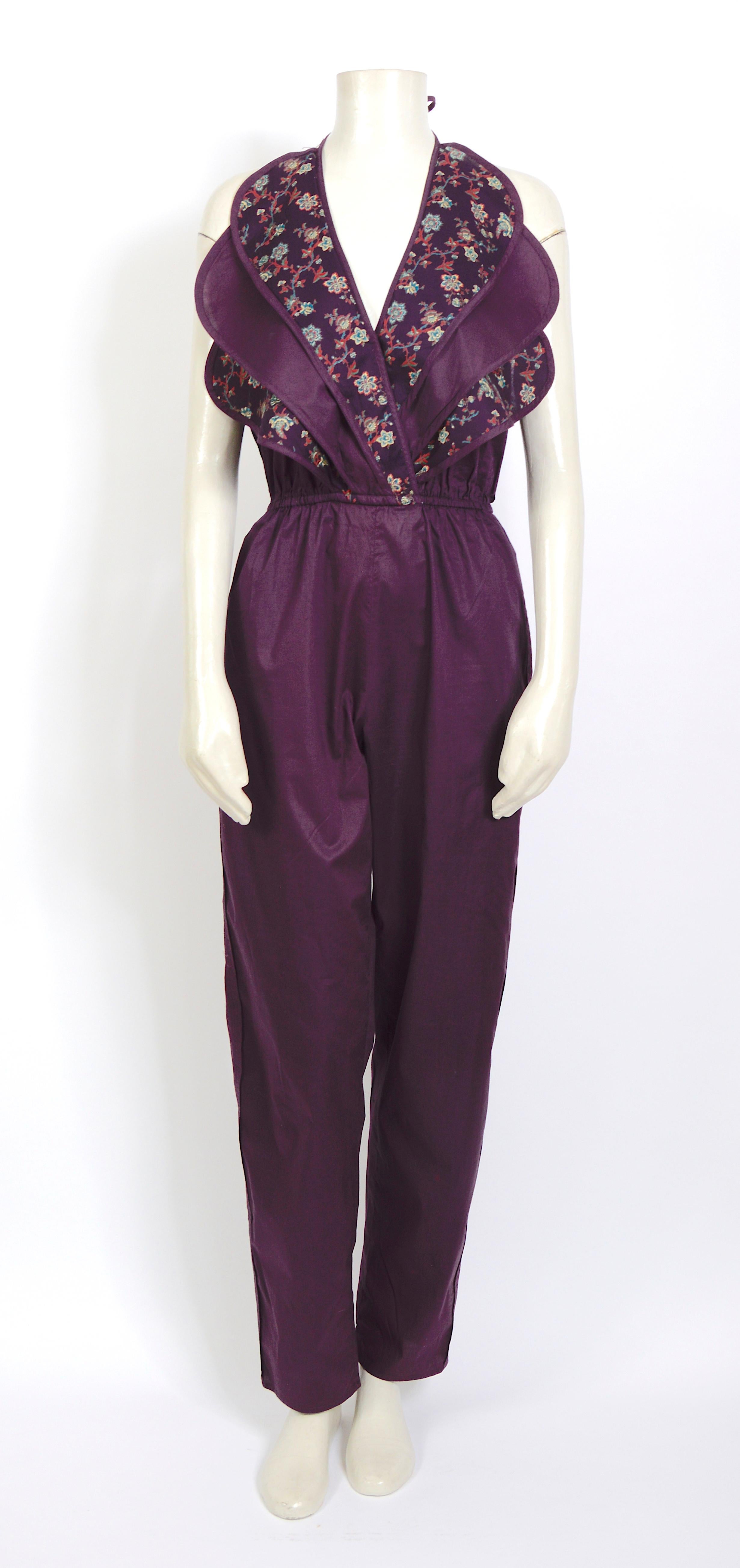 Gianni Versace vintage spring summer 1982 eggplant cotton halter jumpsuit In Excellent Condition For Sale In Antwerp, BE