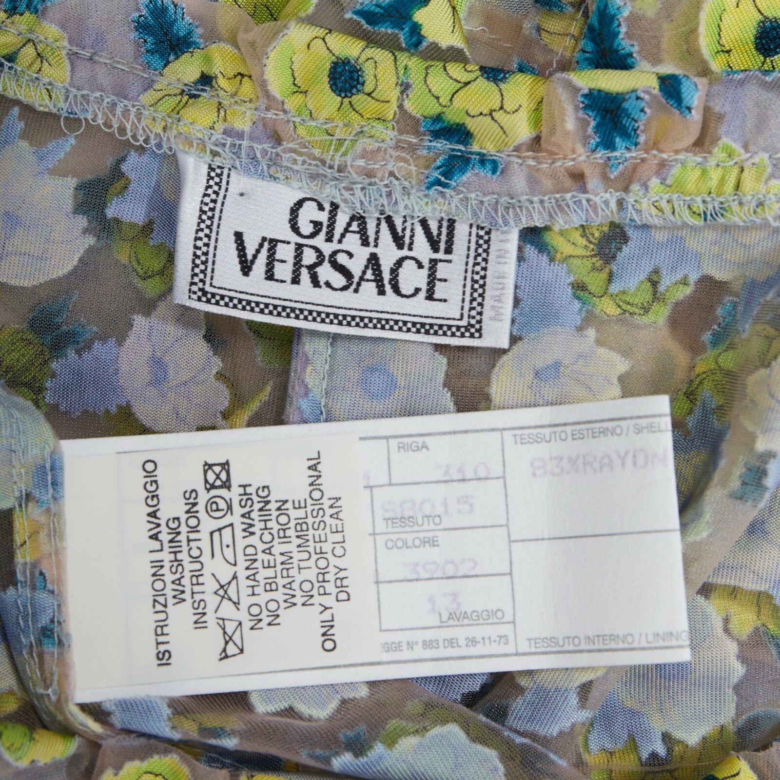 GIANNI VERSACE Vintage SS96 green floral sheer devore cropped sleeve top IT40 S 5