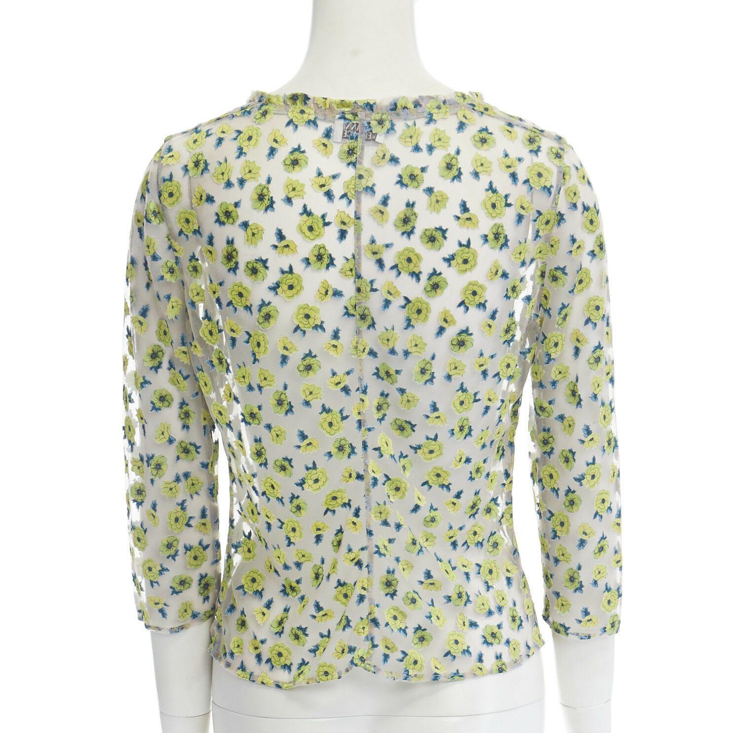 GIANNI VERSACE Vintage SS96 green floral sheer devore cropped sleeve top IT40 S 2
