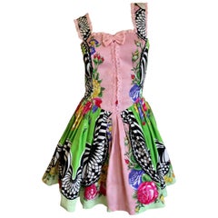 Gianni Versace Vintage Versus Playfull Op Art Pattern Dress with Petticoats
