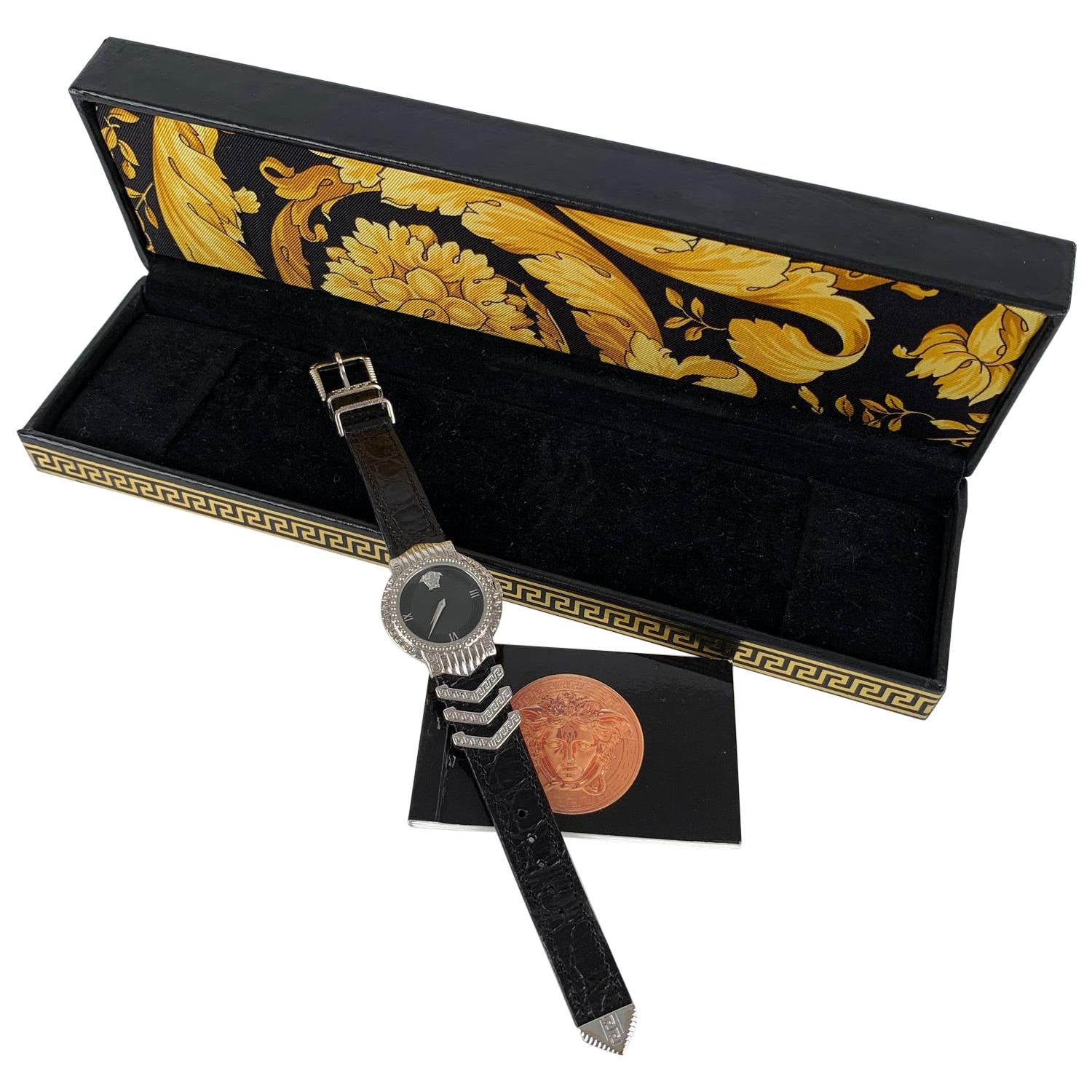 Gianni Versace Vintage White Gold Plated Medusa Watch with Box