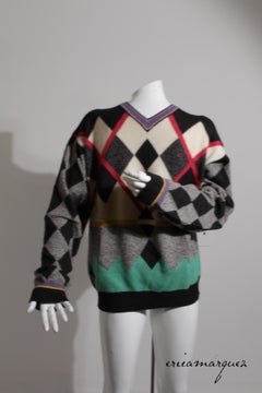 GIANNI VERSACE, Vintage Wool, Cashmere, Silk Blend, Arguile V-Neck Sweater
