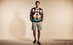 GIANNI VERSACE, Argyle Vintage Wool, Cashmere, Silk Blend, V-Neck Sweater