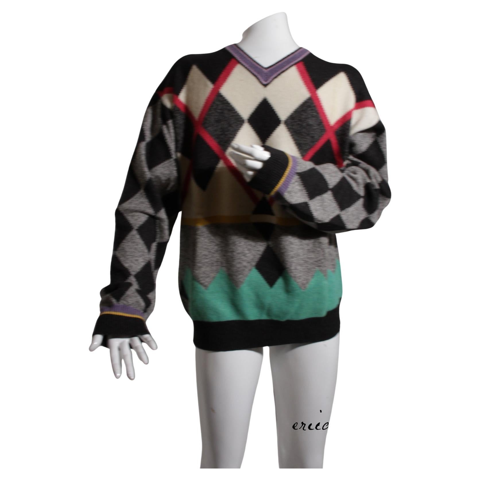 GIANNI VERSACE, Vintage Wool, Cashmere, Silk Blend, Arguile V-Neck Sweater