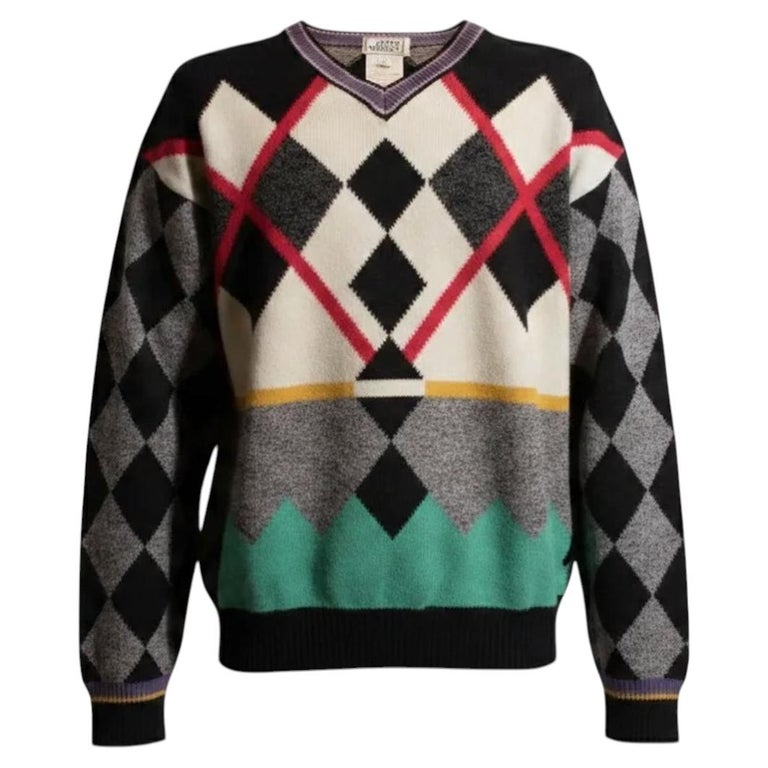 GIANNI VERSACE, Argyle Vintage Wool, Cashmere, Silk Blend, V-Neck 