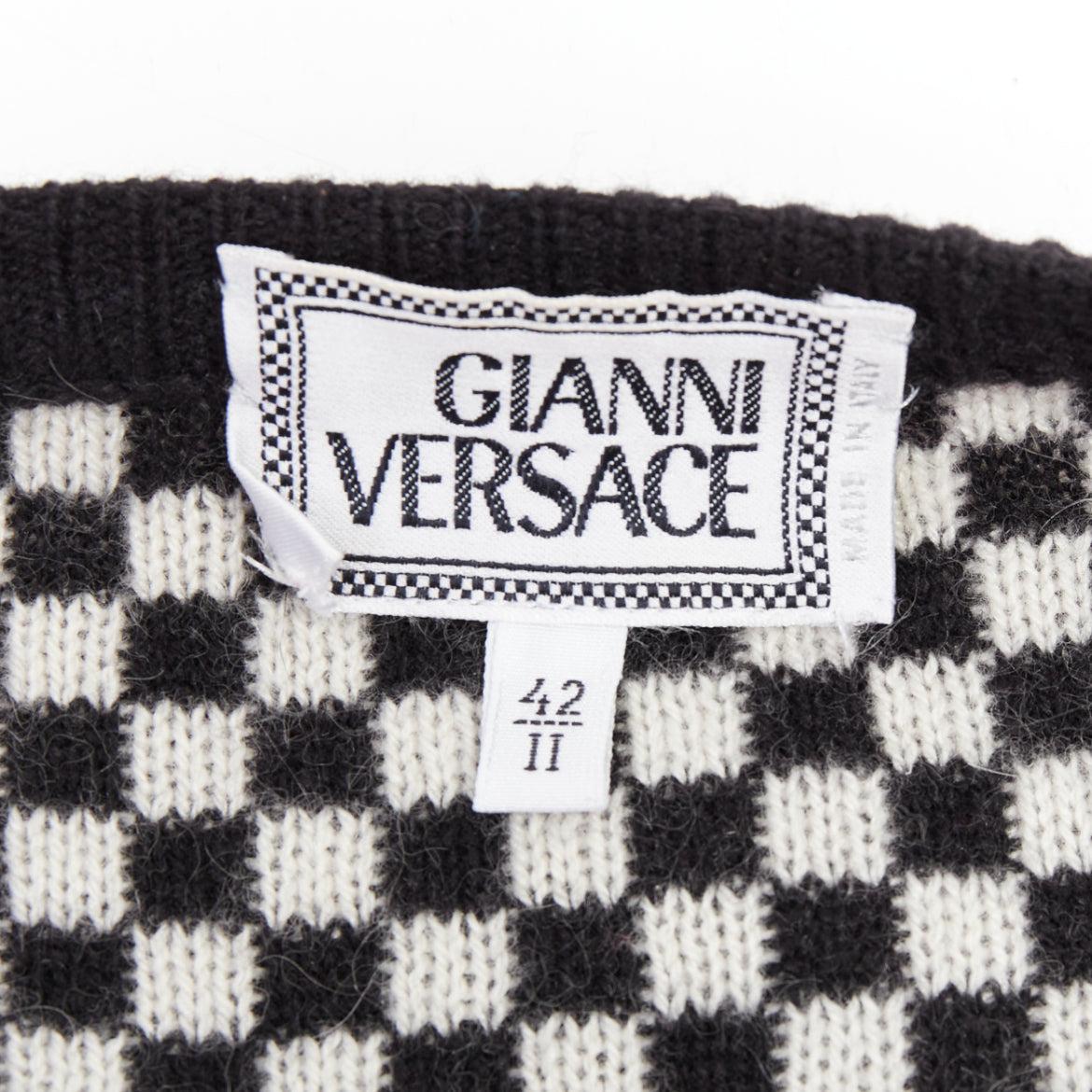 GIANNI VERSACE Vintage wooly checkered pink purple trim cardigan IT42 M For Sale 5