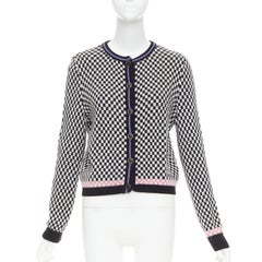 GIANNI VERSACE Vintage wooly checkered pink purple trim cardigan IT42 M