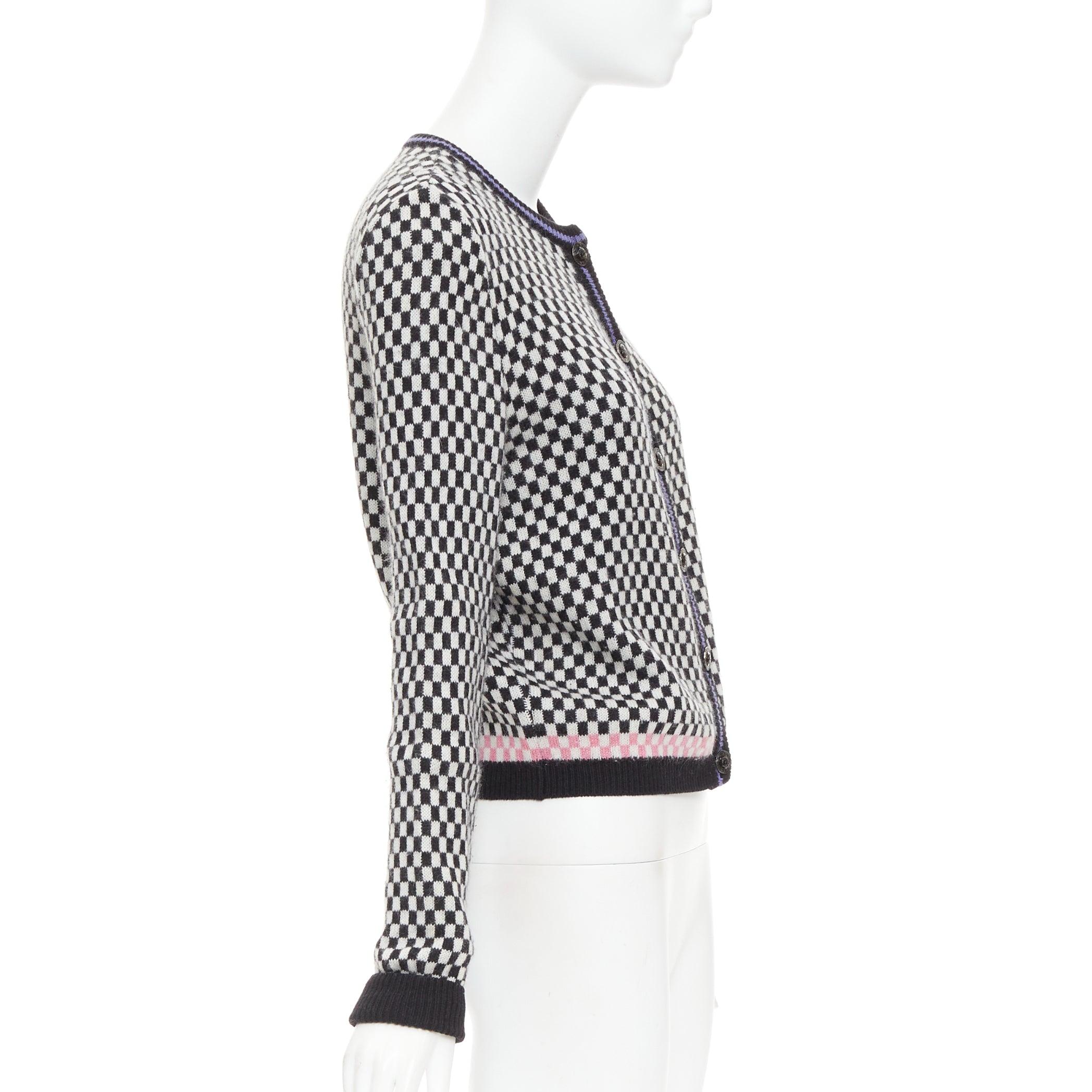 Women's GIANNI VERSACE Vintage wooly checkered pink purple trim cardigan IT42 M For Sale