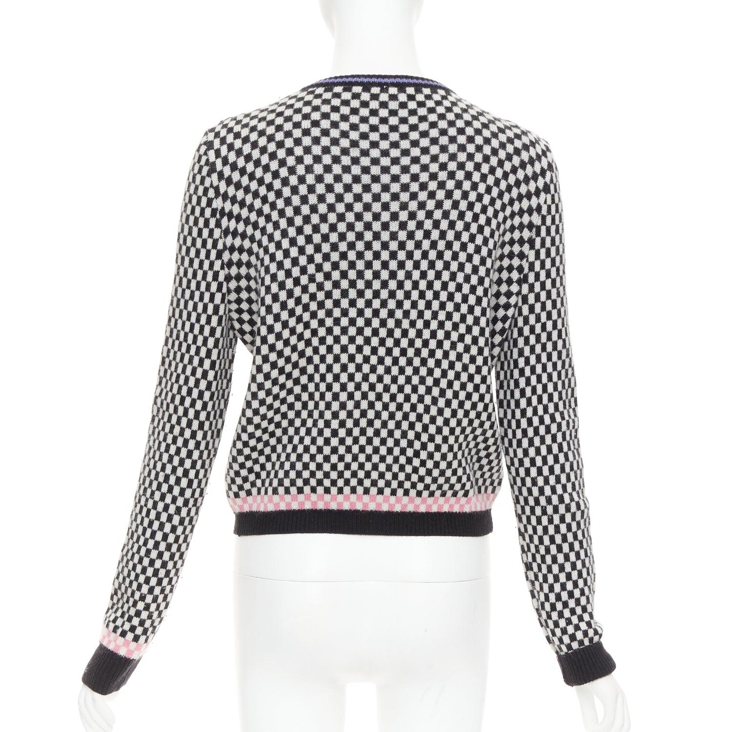 GIANNI VERSACE Vintage wooly checkered pink purple trim cardigan IT42 M For Sale 1
