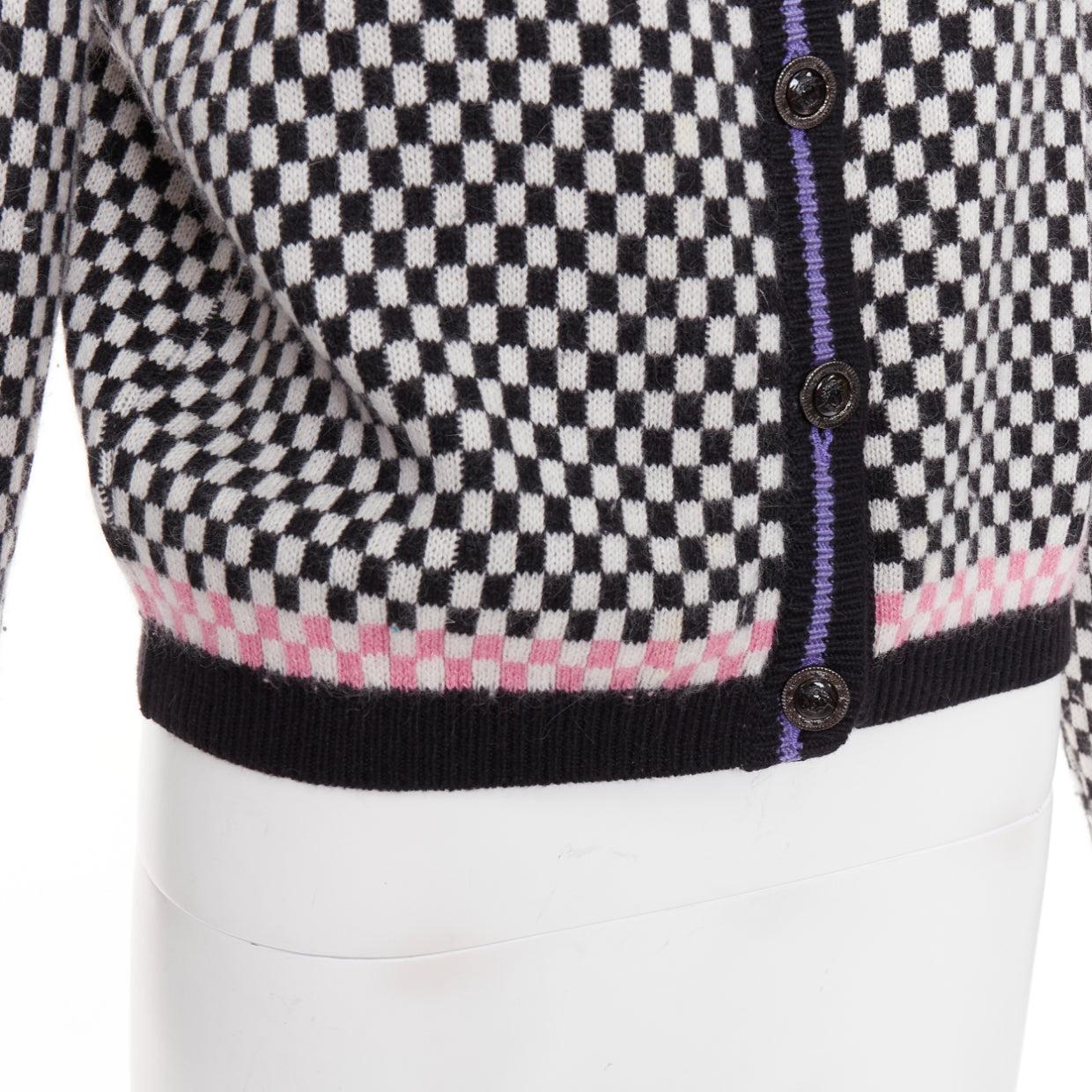 GIANNI VERSACE Vintage wooly checkered pink purple trim cardigan IT42 M For Sale 4