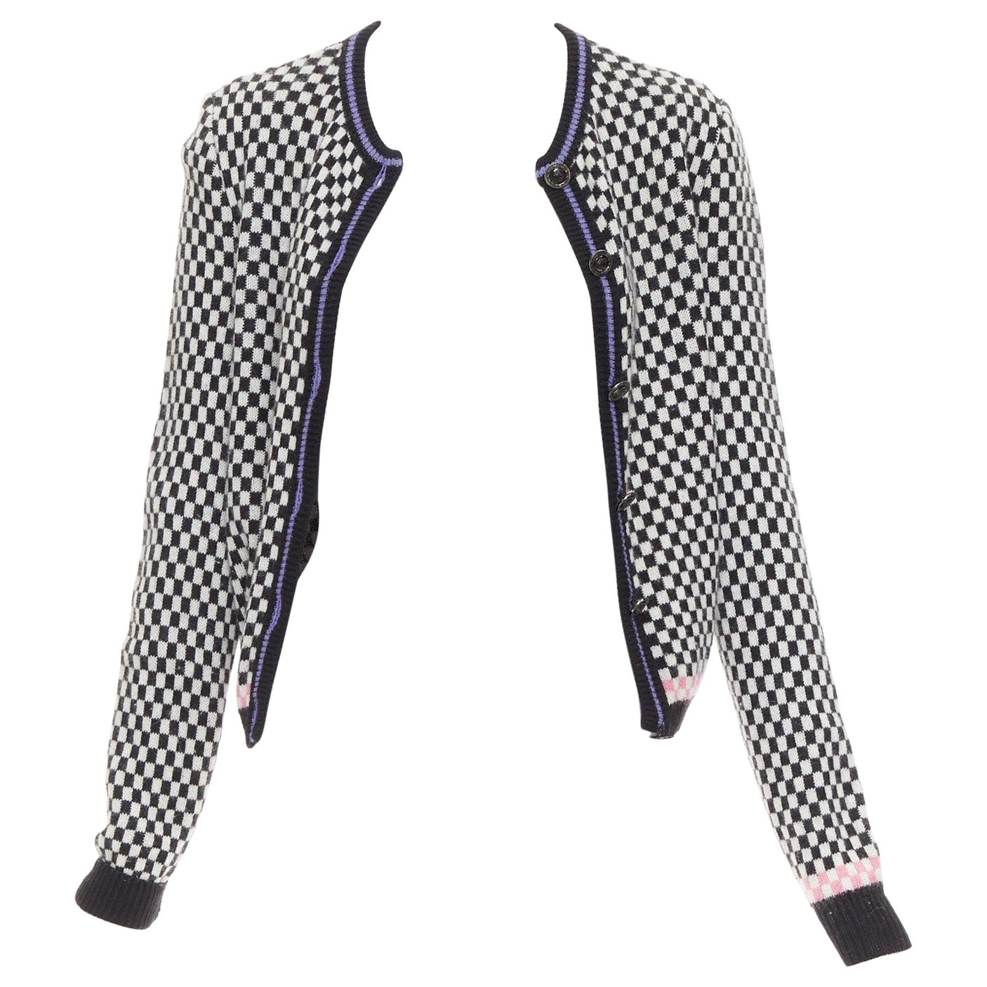 GIANNI VERSACE Vintage wooly checkered pink purple trim cardigan IT42 M For Sale