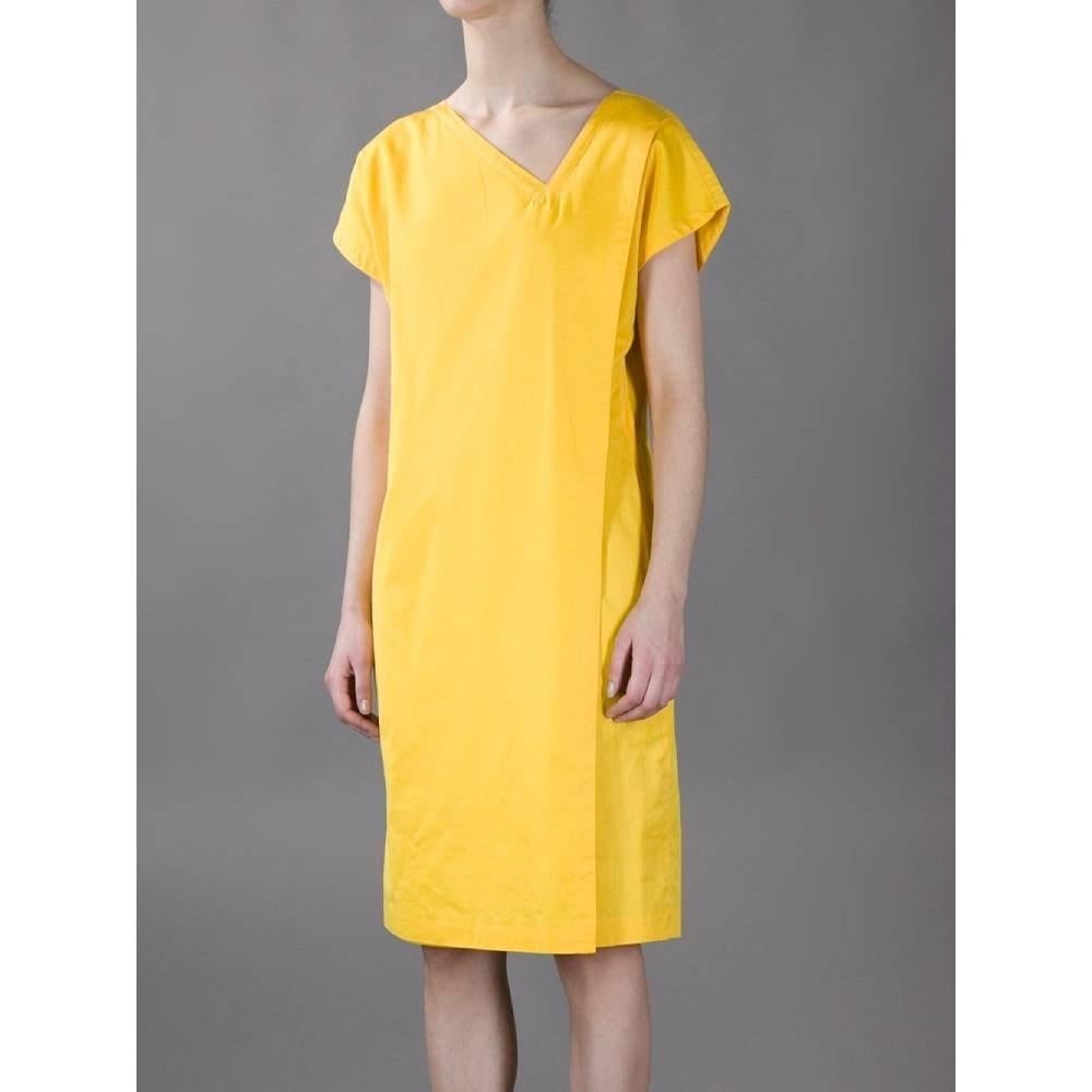 Gianni Versace Vintage yellow cotton 80s midi dress In Excellent Condition For Sale In Lugo (RA), IT